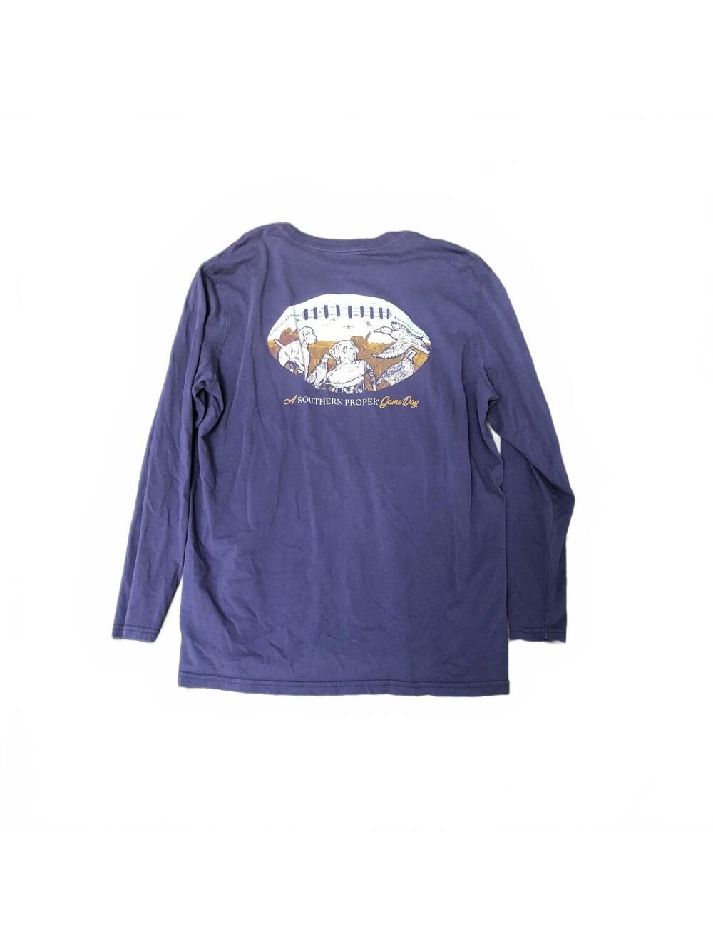 Southern Proper Long Sleeve Cotton T-Shirt Size L Navy Blue